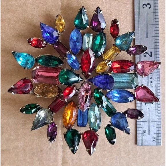 Vintage Fruit Salad Starburst Brooch Pin Prong Set 3" - Picture 5 of 7